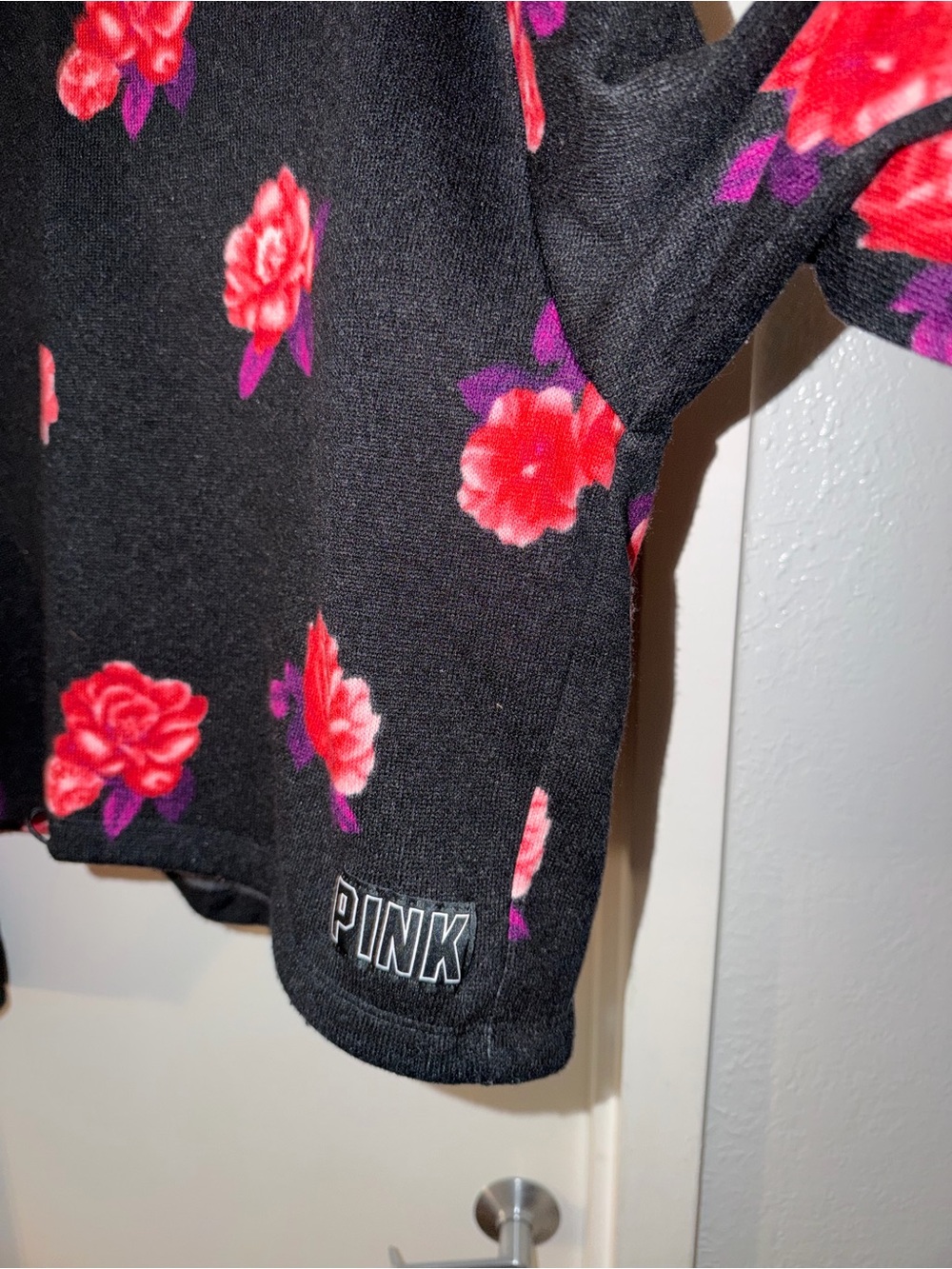 PINK Victoria's Secret Black Hoodie with Red Rose Print - Picture 3 of 3
